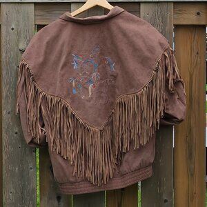 VINTAGE Western Collection Tassel Fringe Jacket Size Medium Embroidered Horses